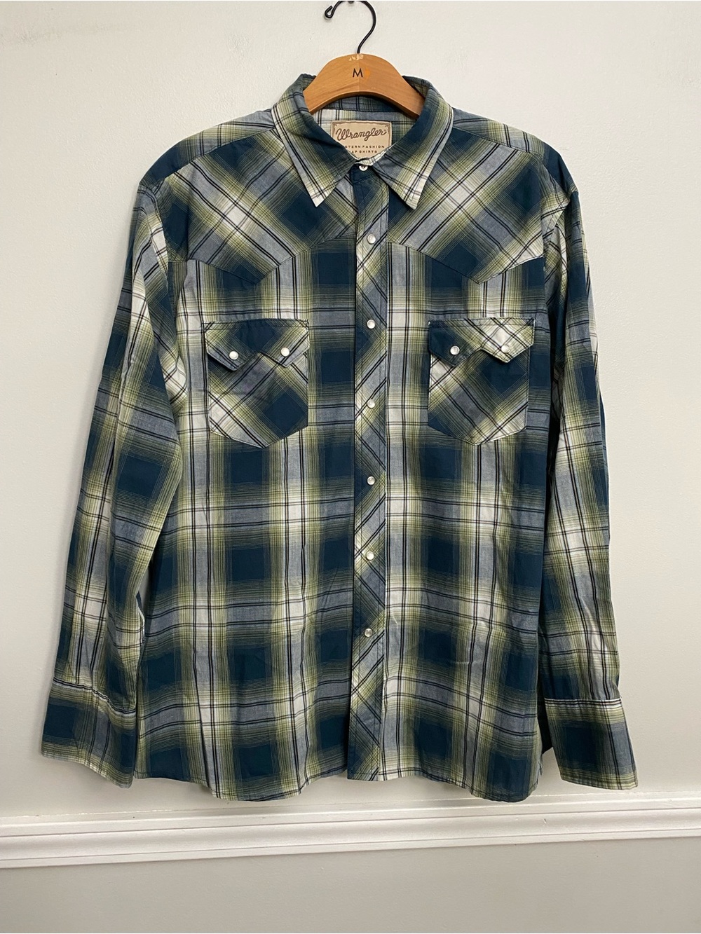 Men’s Wrangler Western Pearl Snap Green Long Sleeve - XL